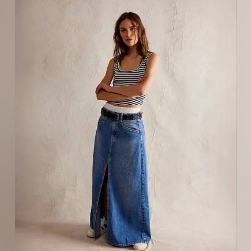 We The Free Come As You Are Denim Jean Maxi Skirt NWT - Picture 12 of 16